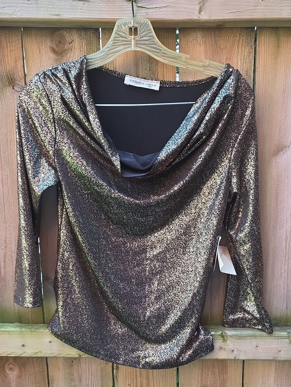 Tiffany & Grey  Metallic Cowl Neck Top - Bronze Shimmer